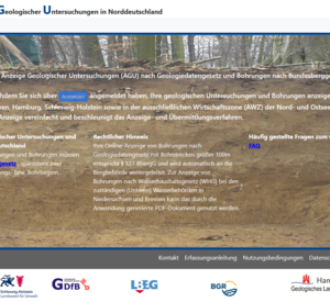 Startseite der „Anzeige Geologischer Untersuchungen in Norddeutschland“