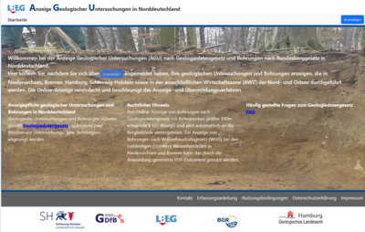Startseite der „Anzeige Geologischer Untersuchungen in Norddeutschland“