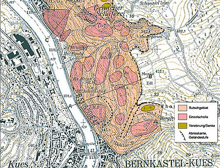 Ausschnitt aus der Hangstabilitätskarte Mittelmosel - Bereich Bernkastel-Kues