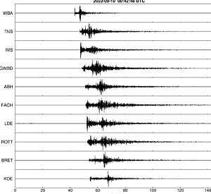 Seismogramme ausgewählter Erdbebenmessstationen.