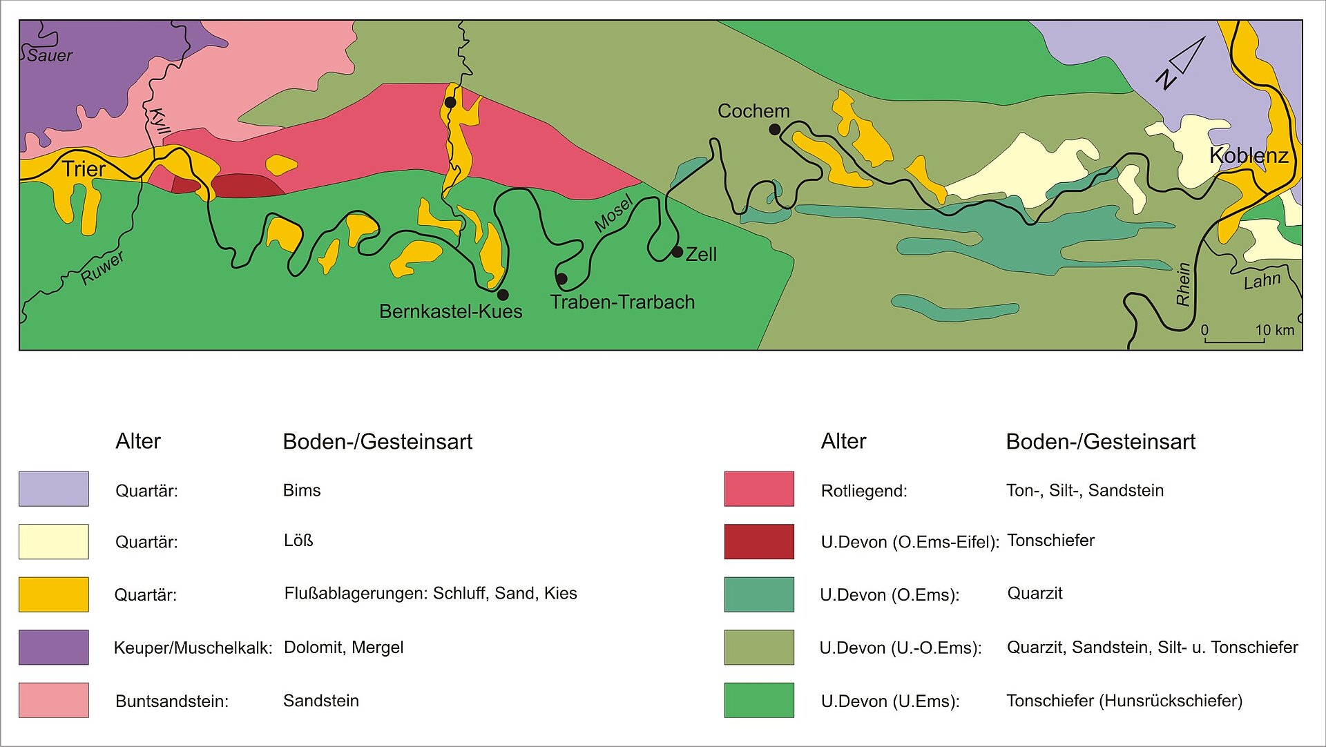 Vereinfachte Geologische Übersichtskarte der Moselregion Vereinfachte Geologische Übersichtskarte der Moselregion