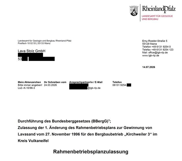 LGB lässt Ergänzung des Rahmenbetriebsplans „Kirchweiler 3“ zum Abbau am „Scharteberg“ zu LGB lässt Ergänzung des Rahmenbetriebsplans „Kirchweiler 3“ zum Abbau am „Scharteberg“ zu