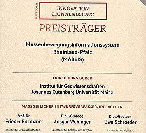 Urkunde für die Preisträger