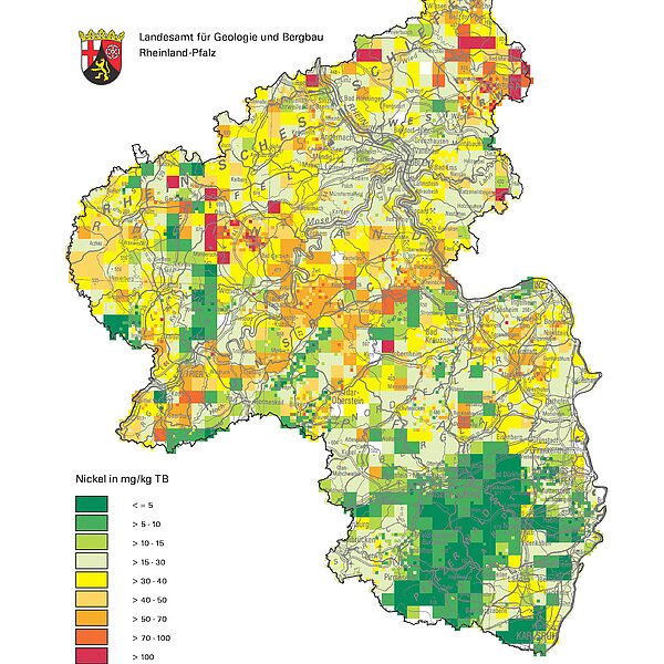 Geochemische Überschtskarte Rheinland-Pfalz, Beispiel aus einem Bodenzustandsbericht Bodenzustandsberichte Rheinland - Pfalz