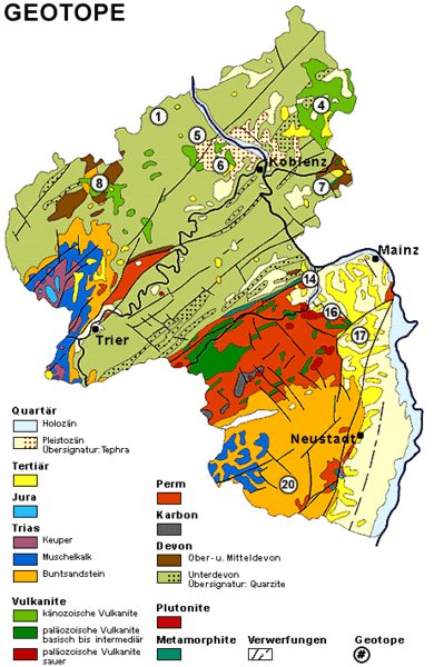Karte der Geotope von Rheinland-Pfalz Karte der Geotope von Rheinland-Pfalz